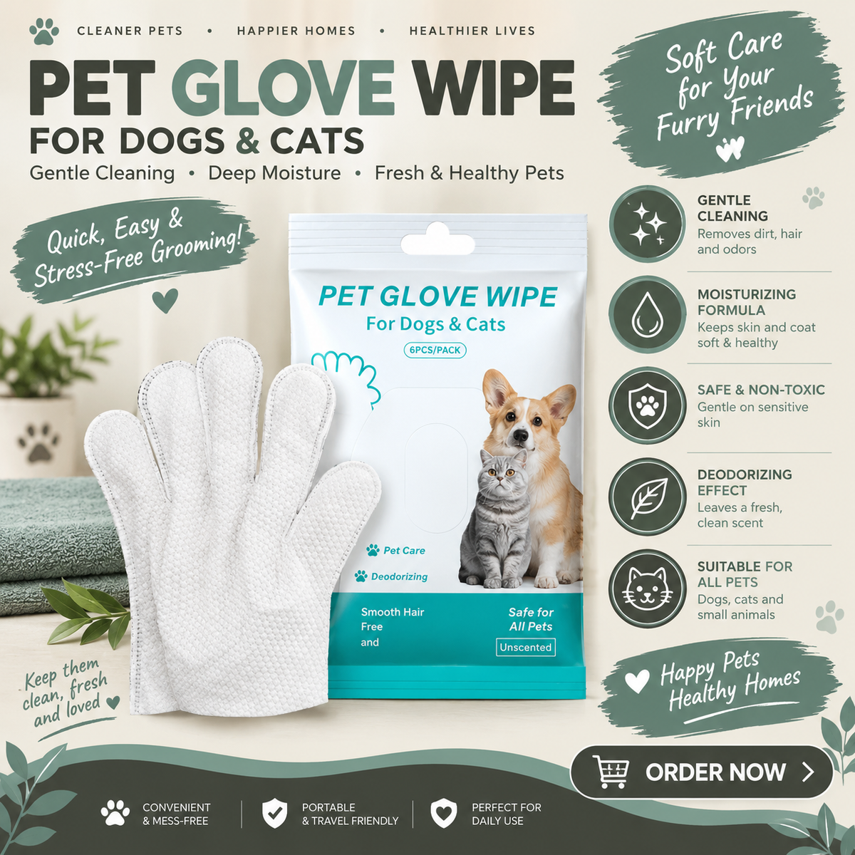 Pet Cleaning Gloves & Wipes